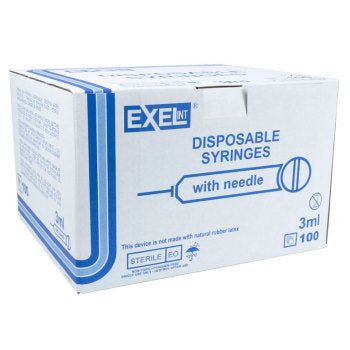 Exel 26102 Syringe & Needle, Luer Lock, 3cc, Low Dead Space Plunger, 22G x 1 in. , 100/bx