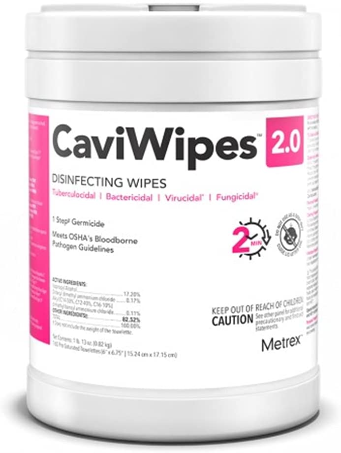 Metrex14-1100 CaviWipes 2.0 Surface Disinfectant Premoistened Manual Pull Wipe 160 Count Canister Alcohol Scent NonSterile