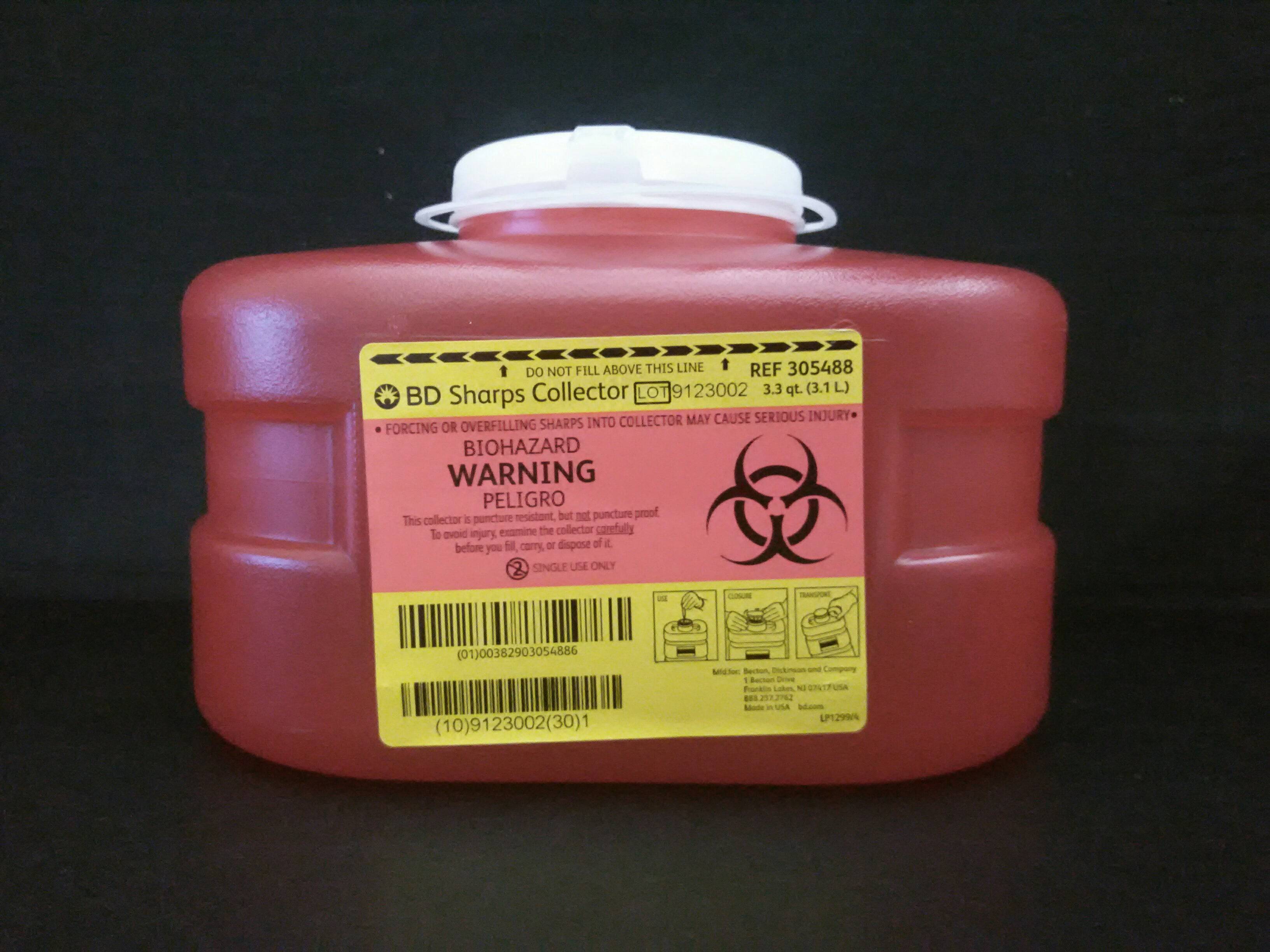 BECTON DICKINSON 305488 305488: SHARPS COLLECTOR SMALL 3.3 QT  24/CA