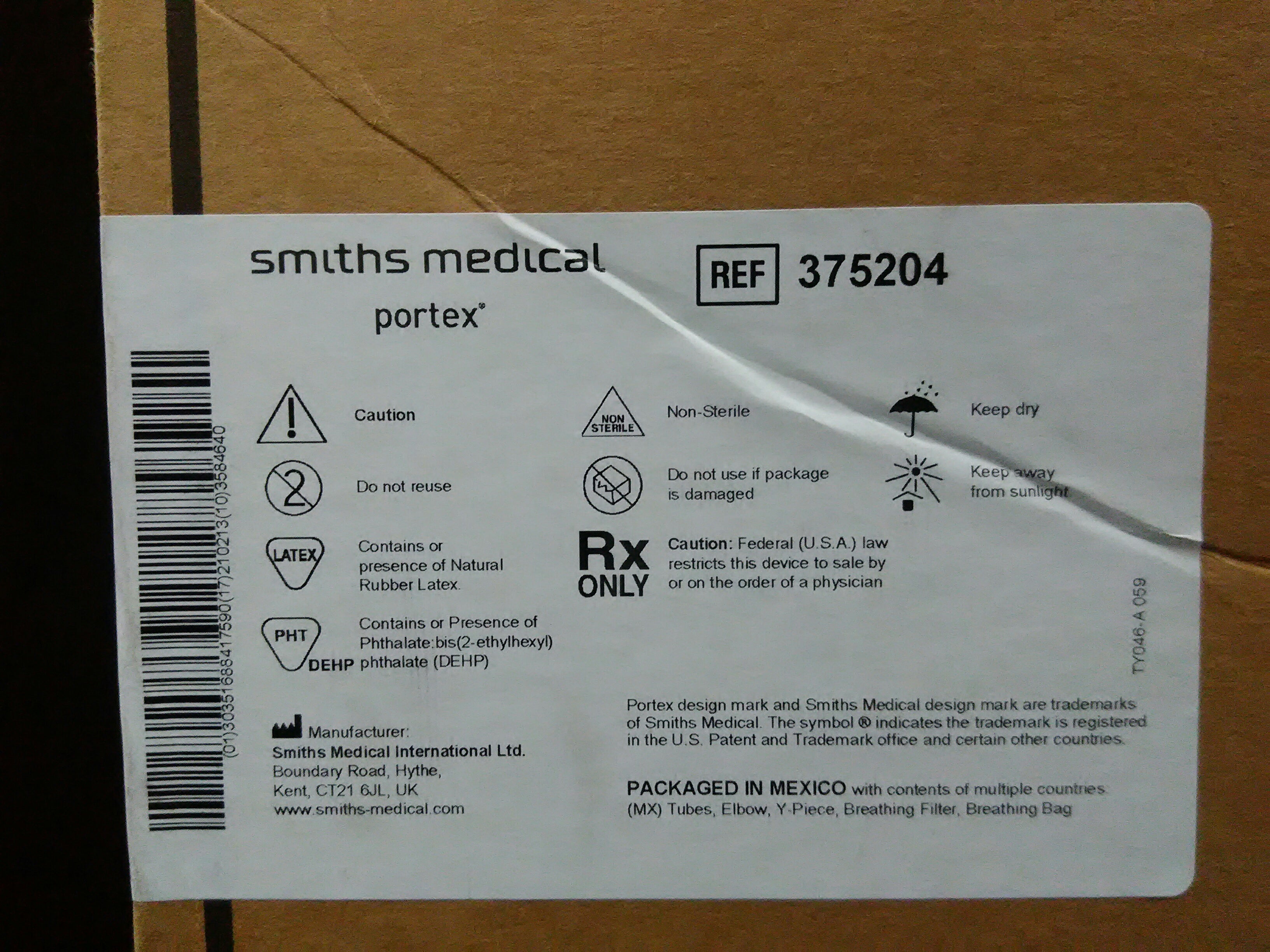 SMITHS MEDICAL / JELCO 375204 ANESTHESIA CIRCUIT PED 15/CS