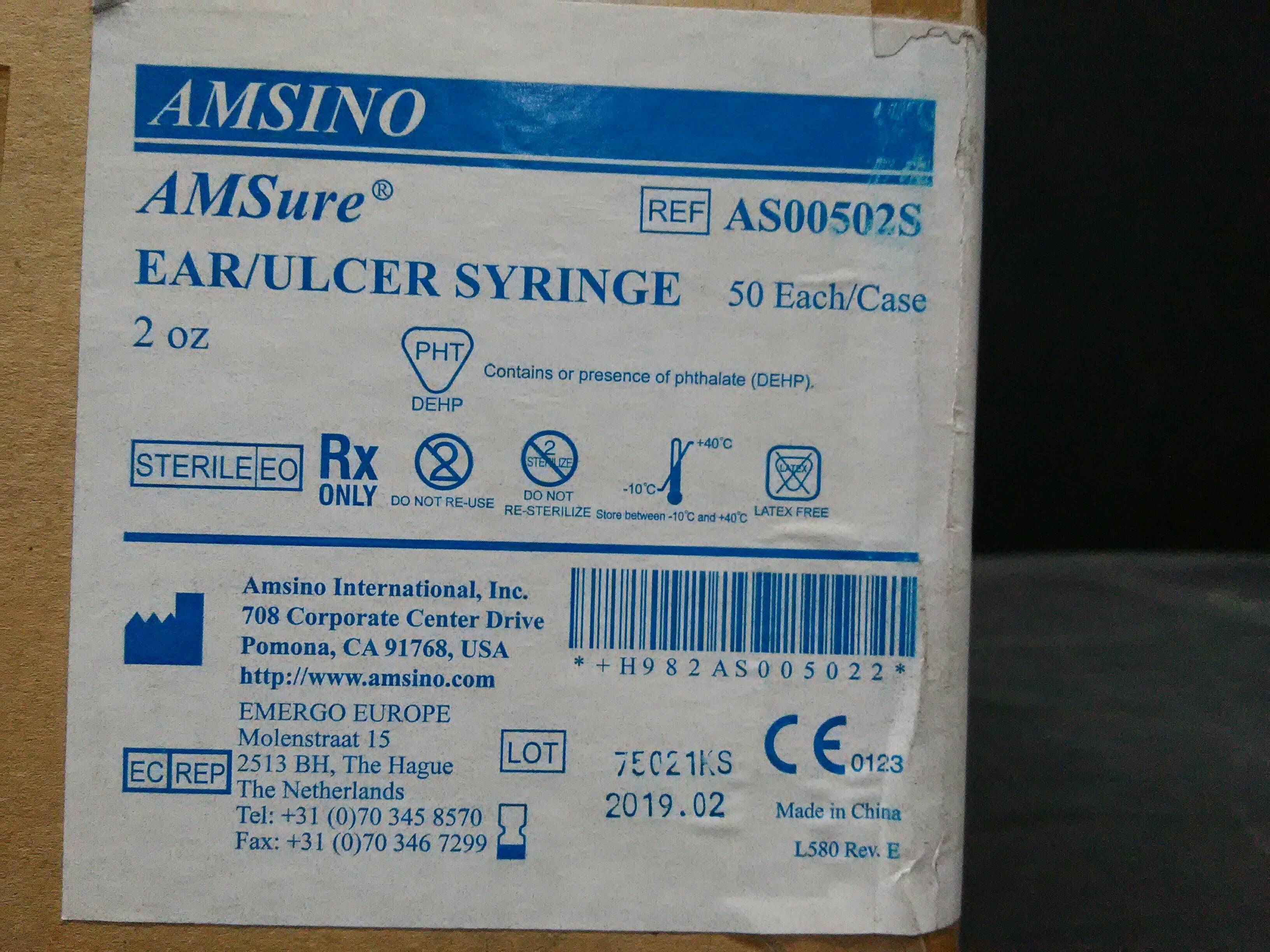 AMSINO AS00502S SYRINGE EAR/ULCER STR LF 2OZ (50/CS)