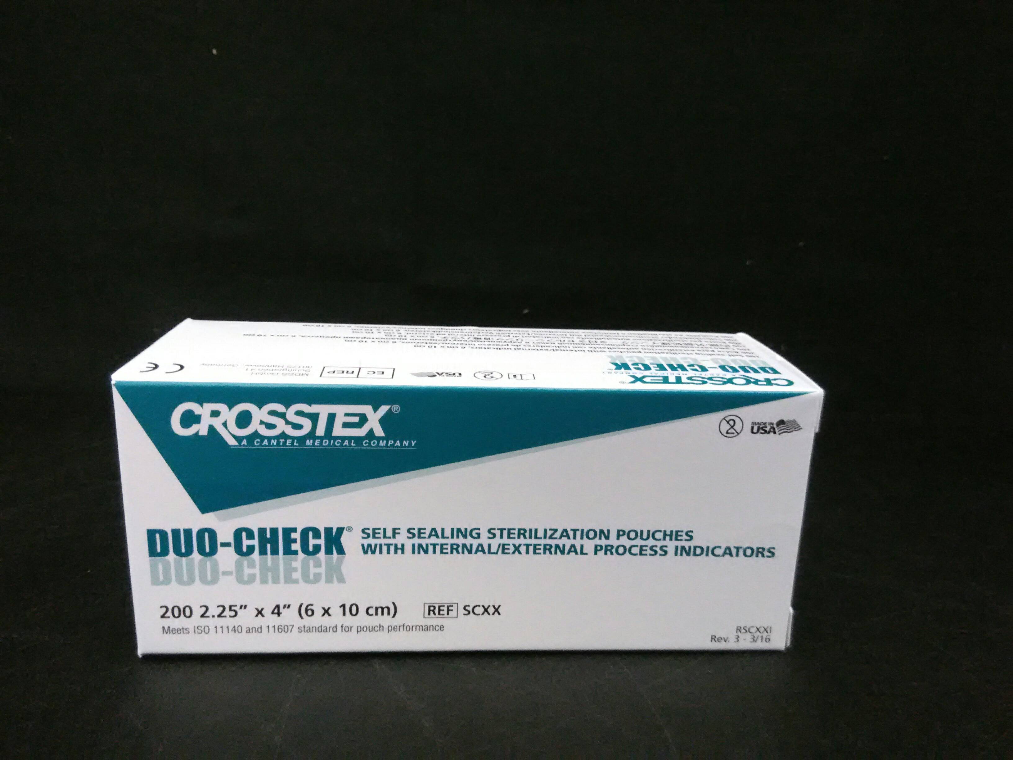 CROSSTEX SCXX Duo-Check Pouches Sterilzation Products 200 per box Blue Tinted Film 6 x 10 cm