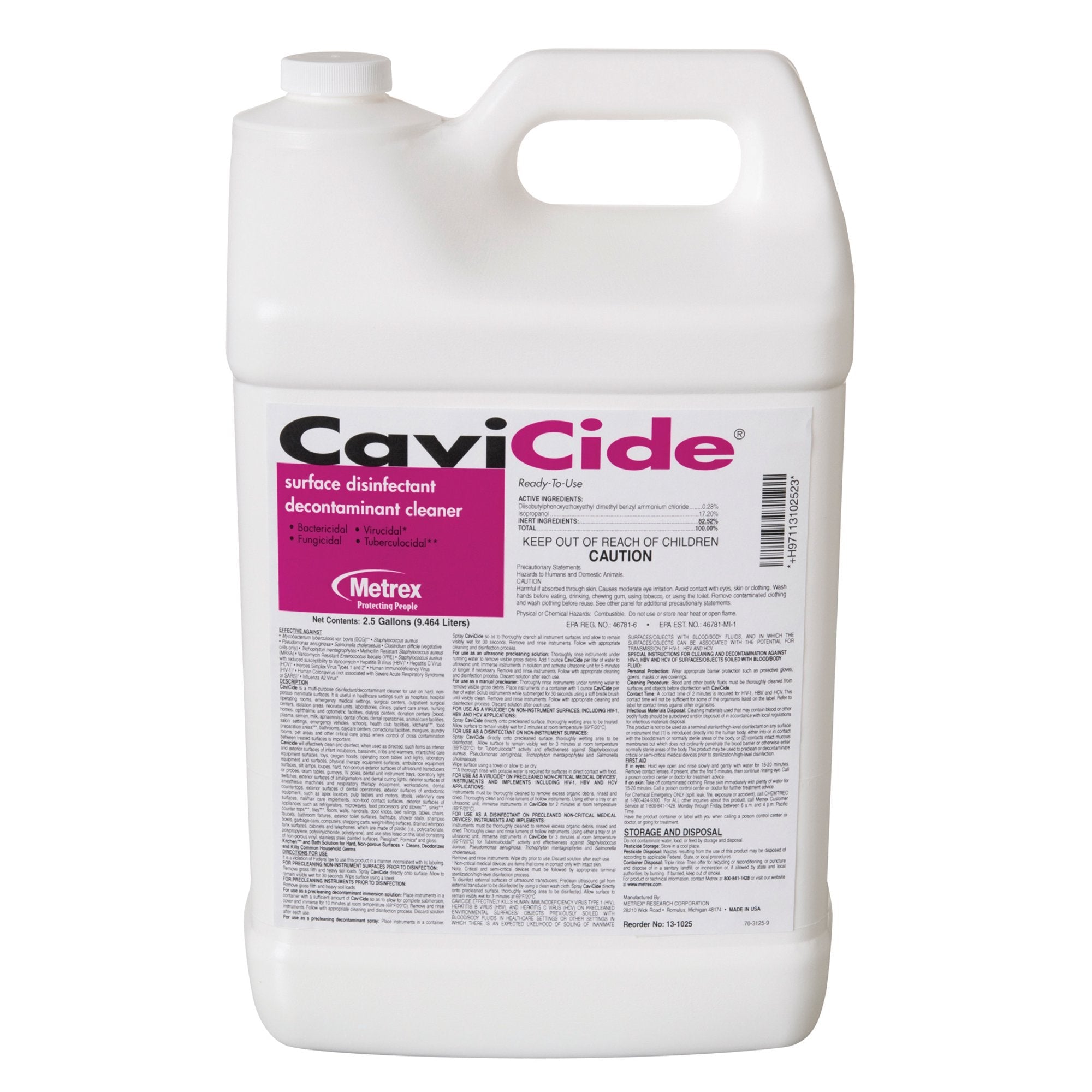* Metrex 13-1025 CaviCide Surface Disinfectant/Decontaminant Cleaner, 2.5 gal Capacity