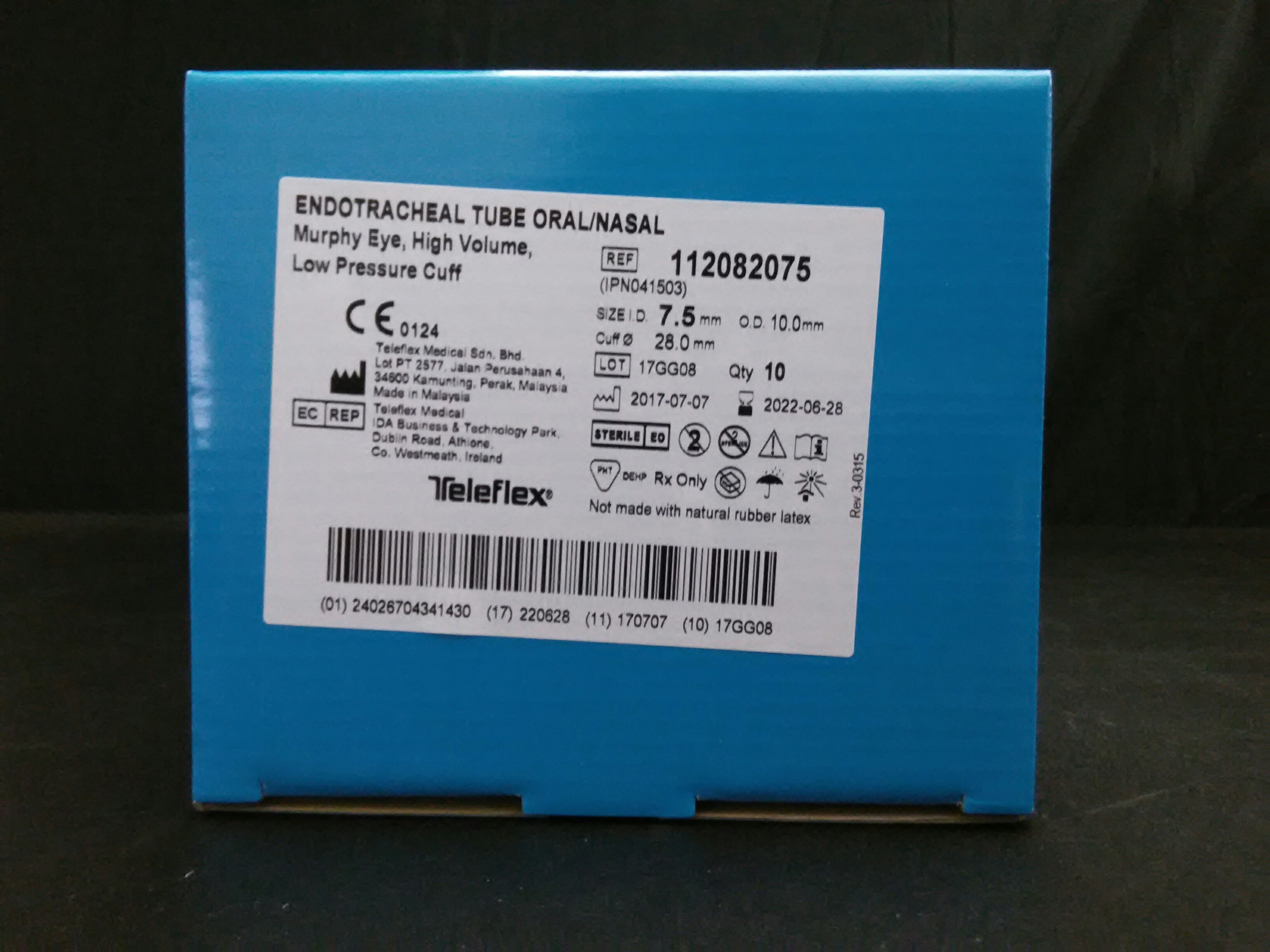 TELEFLEX / HUDSON 112082075 SAFETY CLR MURPHY CUFF ET 7.5mm