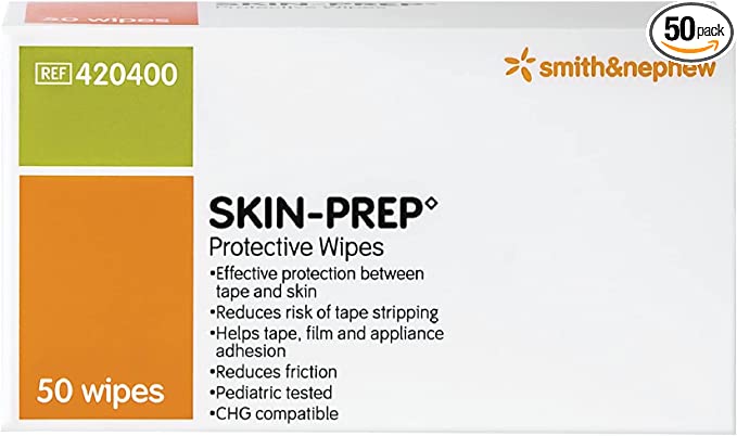 Smith Nephew 420400 SKIN-PREP Wipes, Protective Dressing Wipes, Skin Barrier Film, Contains Alcohol, Box of 50