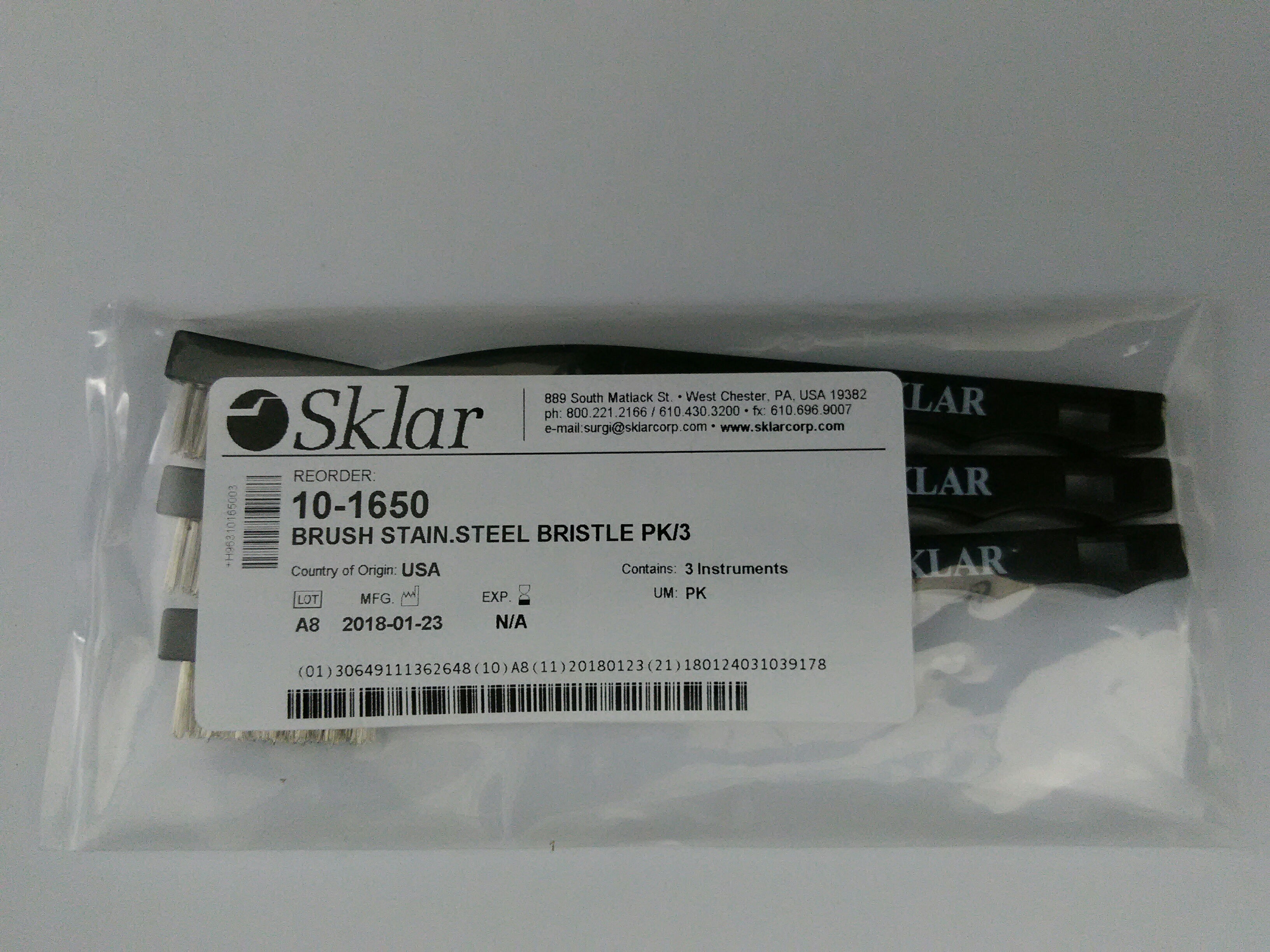 Sklar #10-1650 Cleaning Brush Instrument S/S (Pack of 3)
