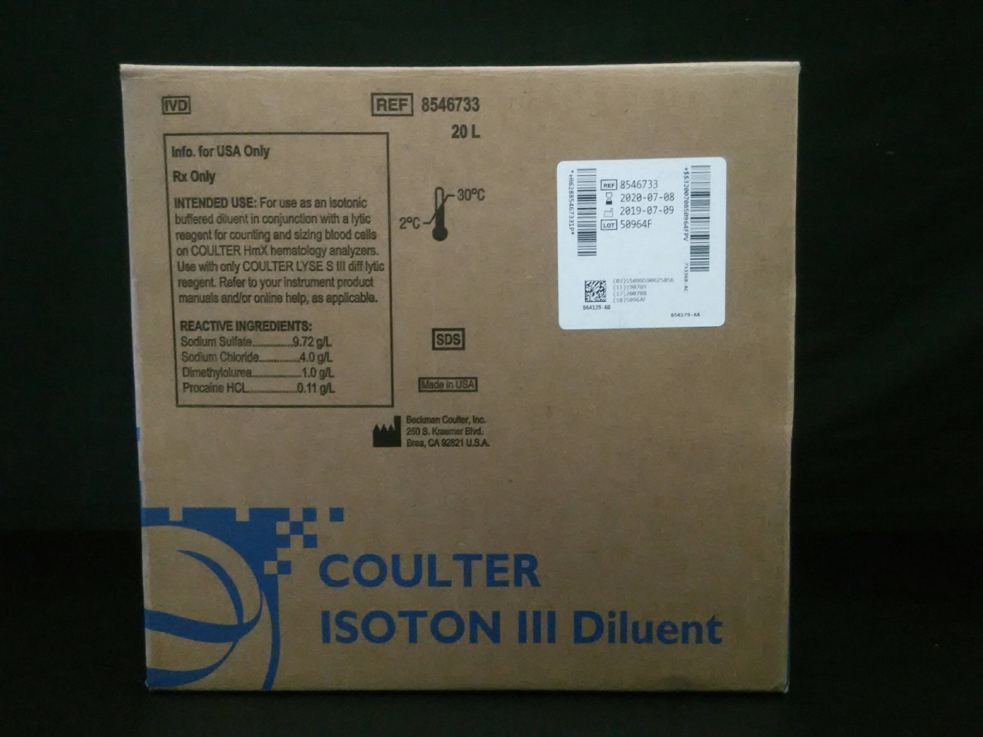 BECKMAN COULTER  8546733 8546733: REAGENT  ISOTON III  20L  EA=BX
