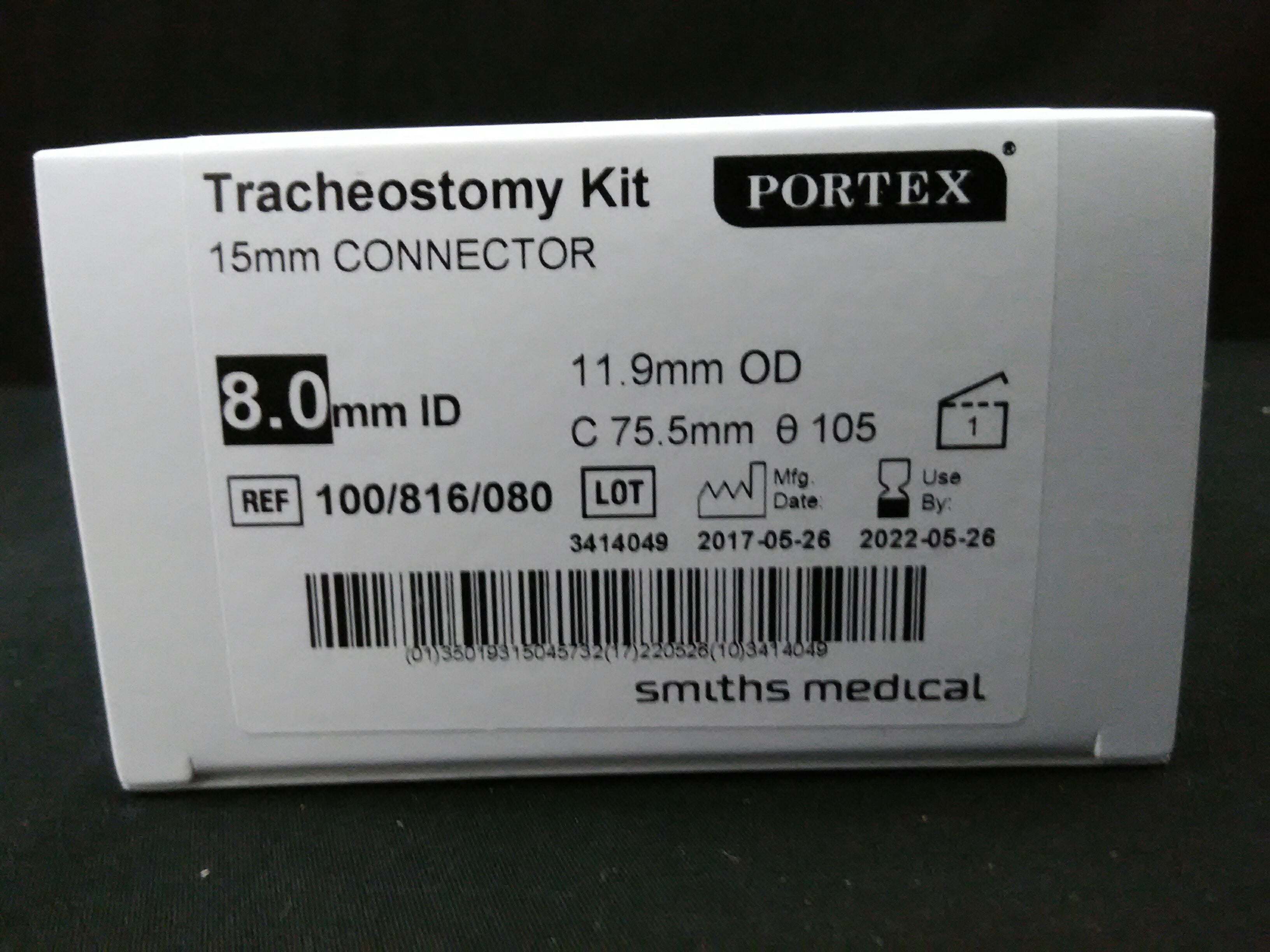 SMITHS MEDICAL / JELCO 100816080 TUBE TRACHEOSTOMY SIZE 8MM UNCUFFED 75.5MM PVC CONTOURED NECK FLANGE INNER CANNULA X 2 OBTURATOR TRACH HOLDER CLEANING BRUSH PORTEX RADIOPAQUE STERILE